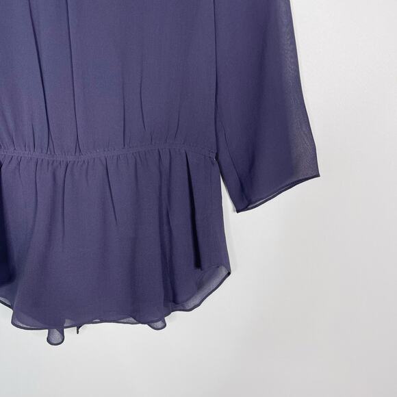 Aritzia Babaton XSmall XS Purple Silk Cinch Waist V Neck 3/4 Sleeve Blouse Top - Picture 6 of 9